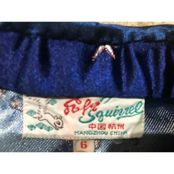 Authentic SOLZ SQUIRREL size 6 Girls Top/Pants BLUE SATIN Oriental Asian SET Z21 - Picture 7 of 12